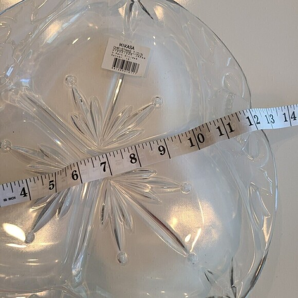 New Mikasa Crystal Christmas Tiding Holly 3 part Divide Serving Platter Tray 12" - Picture 4 of 5